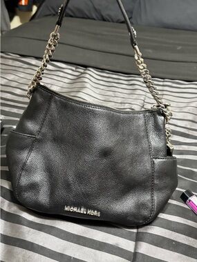 Michael Kors Black Pebbled Leather Chain-Handle Shoulder Bag